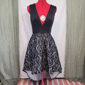 Kimcine Curve Black Fit N Flare Sleeveless V-Neck Hi-Low Party Dress Size M